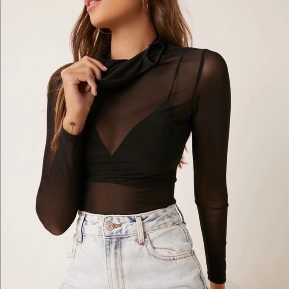 Sheer black long sleeve built-in mask top new with tags sizes small - Picture 3 of 4